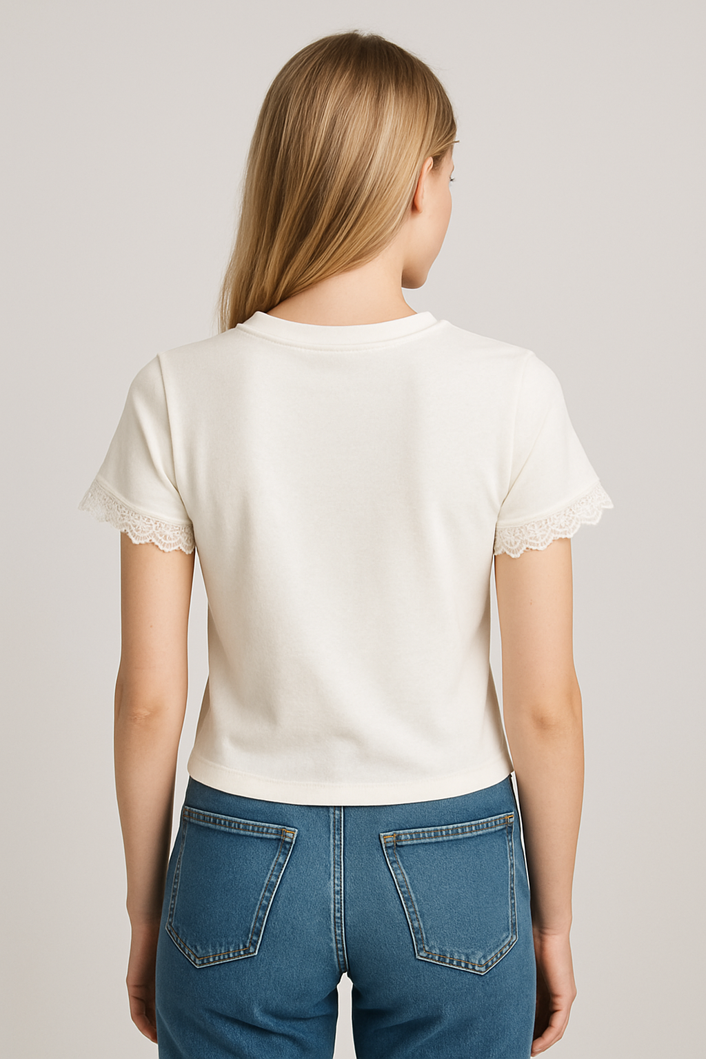 MADE BY SYLEND White Cotton T-shirt with Pink Bow and Lace Details