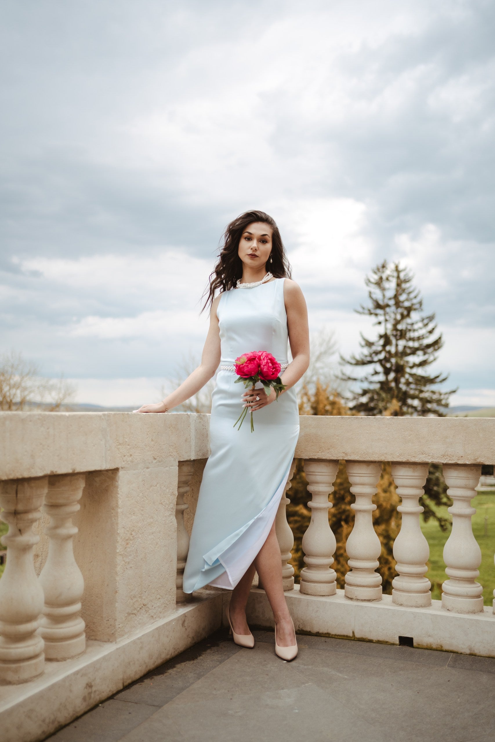 Light Blue Cotton & Silk Sleeveless Maxi Dress With Slit, Straight Cut SYLEND Light Blue Cotton & Silk Sleeveless Maxi Dress With Slit, Straight Cut SYLEND