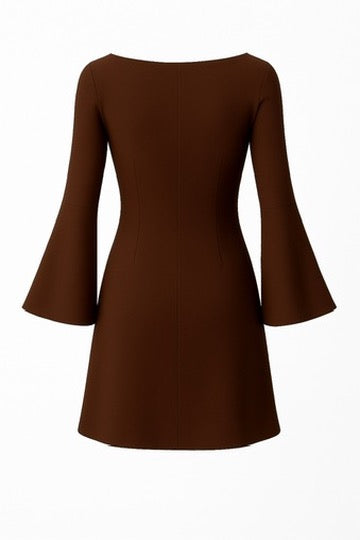 Brown Mini Dress With Bell Sleeves