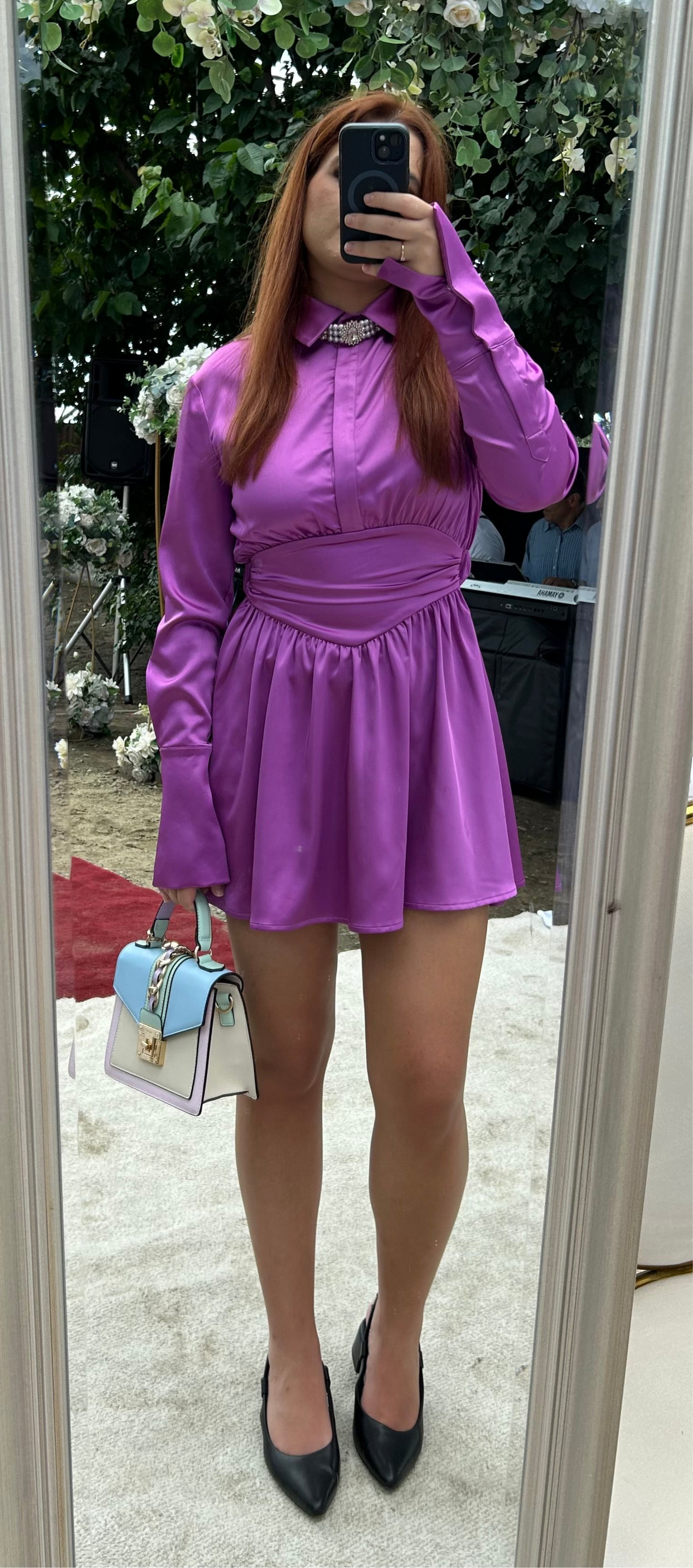 Purple Shirt Style Mini Dress With Long Sleeves