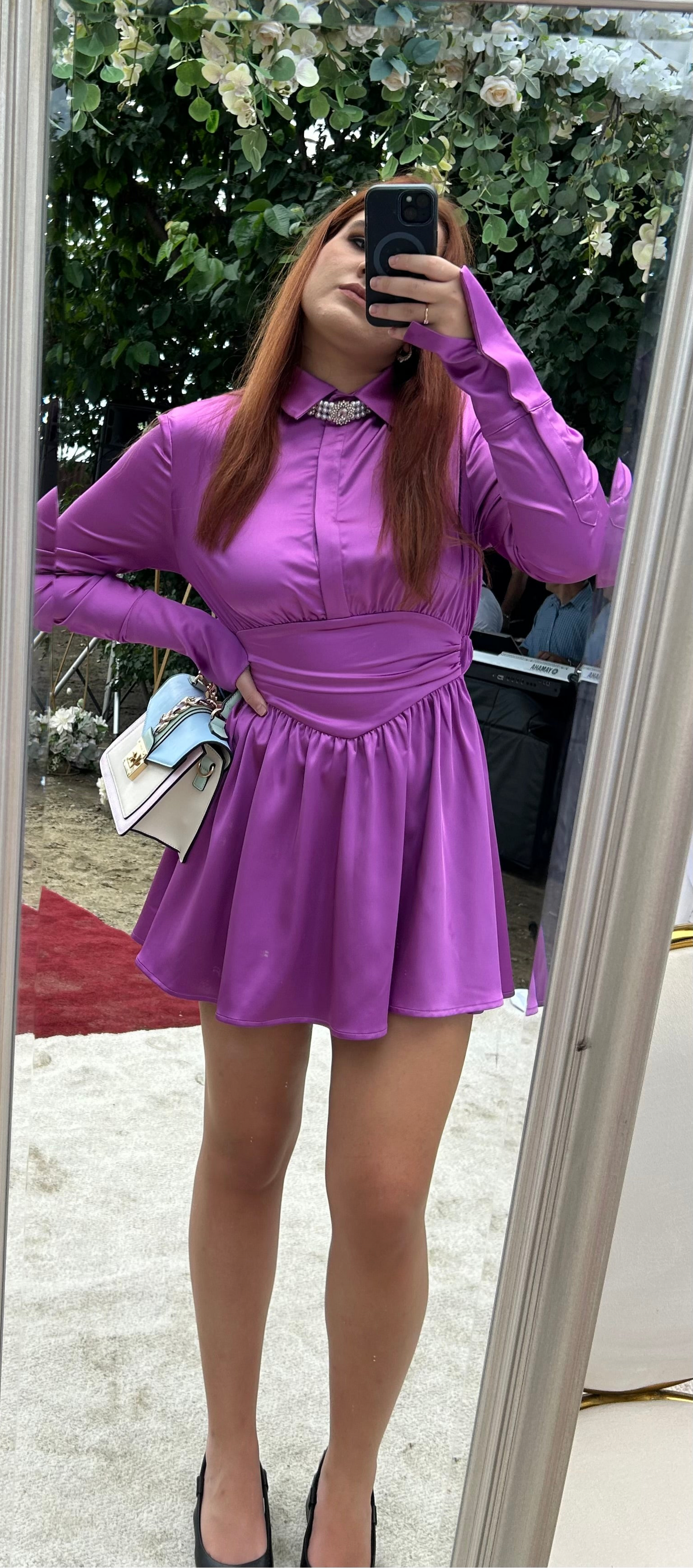 Purple Shirt Style Mini Dress With Long Sleeves