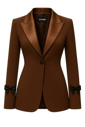 Brown Blazer With Satin Detail