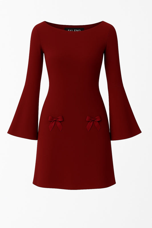 Burgundy Mini Dress With Bell Sleeves