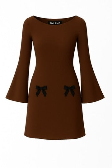Brown Mini Dress With Bell Sleeves