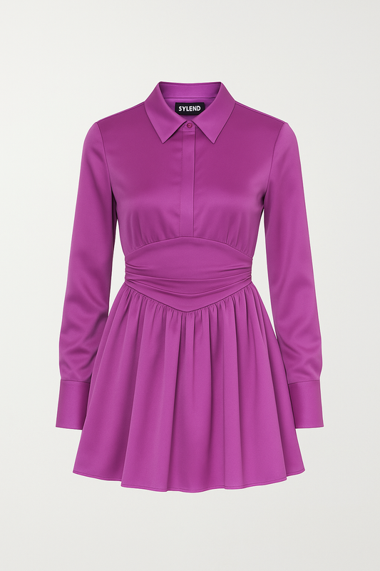 Purple Shirt Style Mini Dress With Long Sleeves