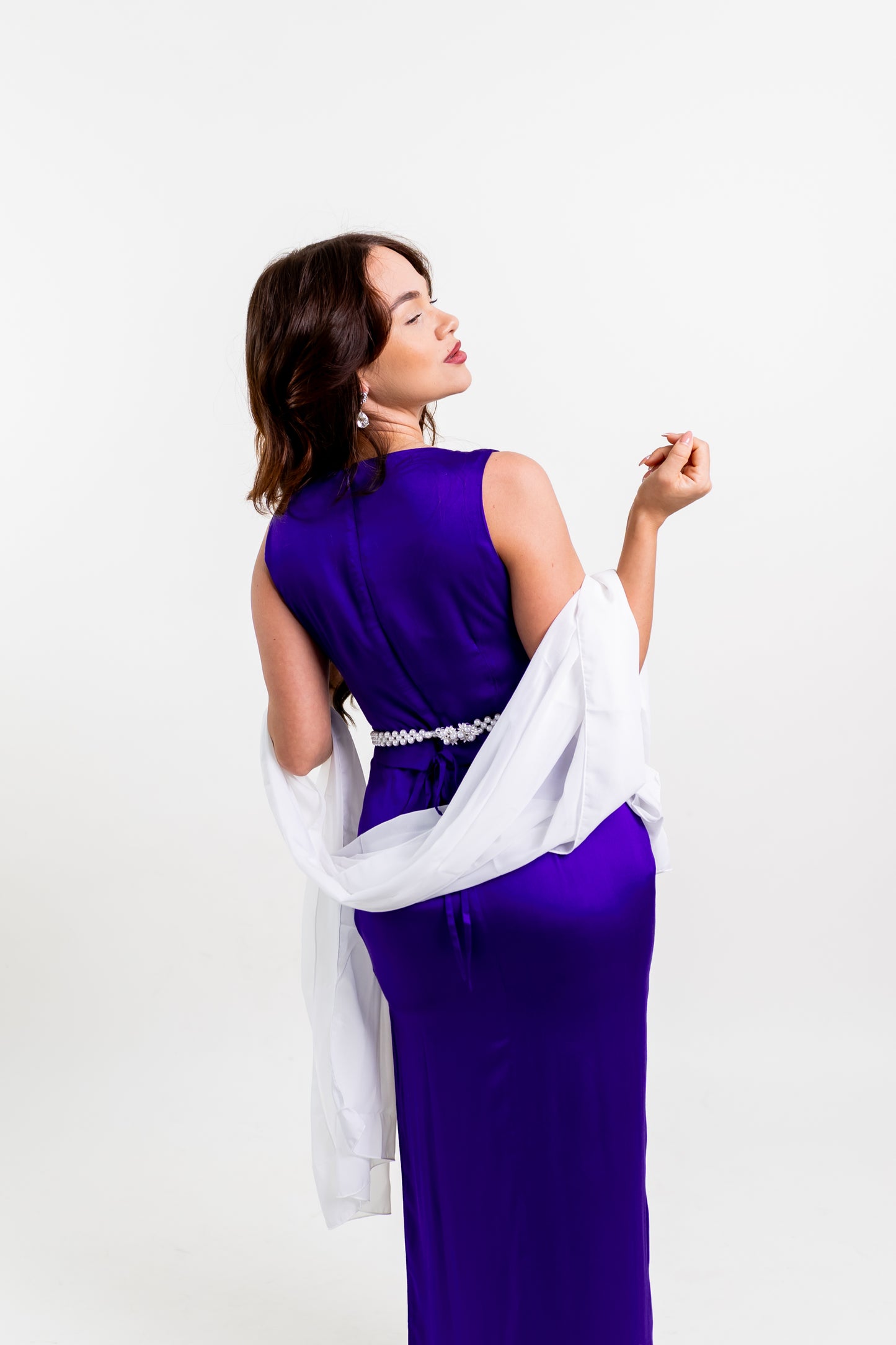 Purple Cotton & Silk Elegant Sleeveless Maxi Dress With Slit, Straight Cut, Crew neck